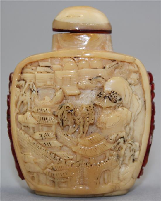 A Chinese hornbill snuff bottle and stopper, early 20th century, Richards no. 293